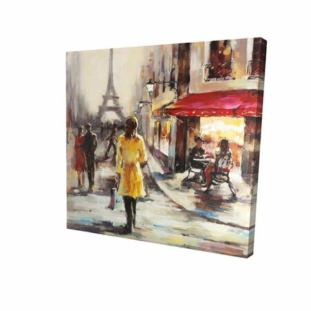 FONDO 32 x 32 in. Yellow Coat Woman Walking on the Street-Print on Canvas FO2790098